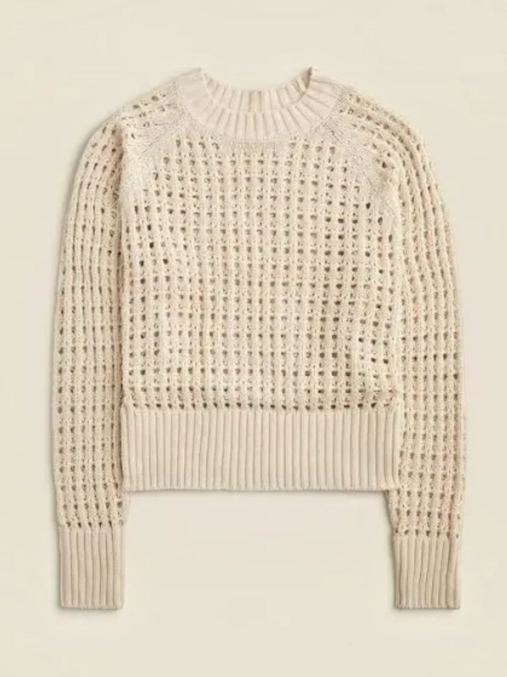 J. Crew Pointelle Stitch Crewneck Open Knit Sweater in Cream Women’s Size S